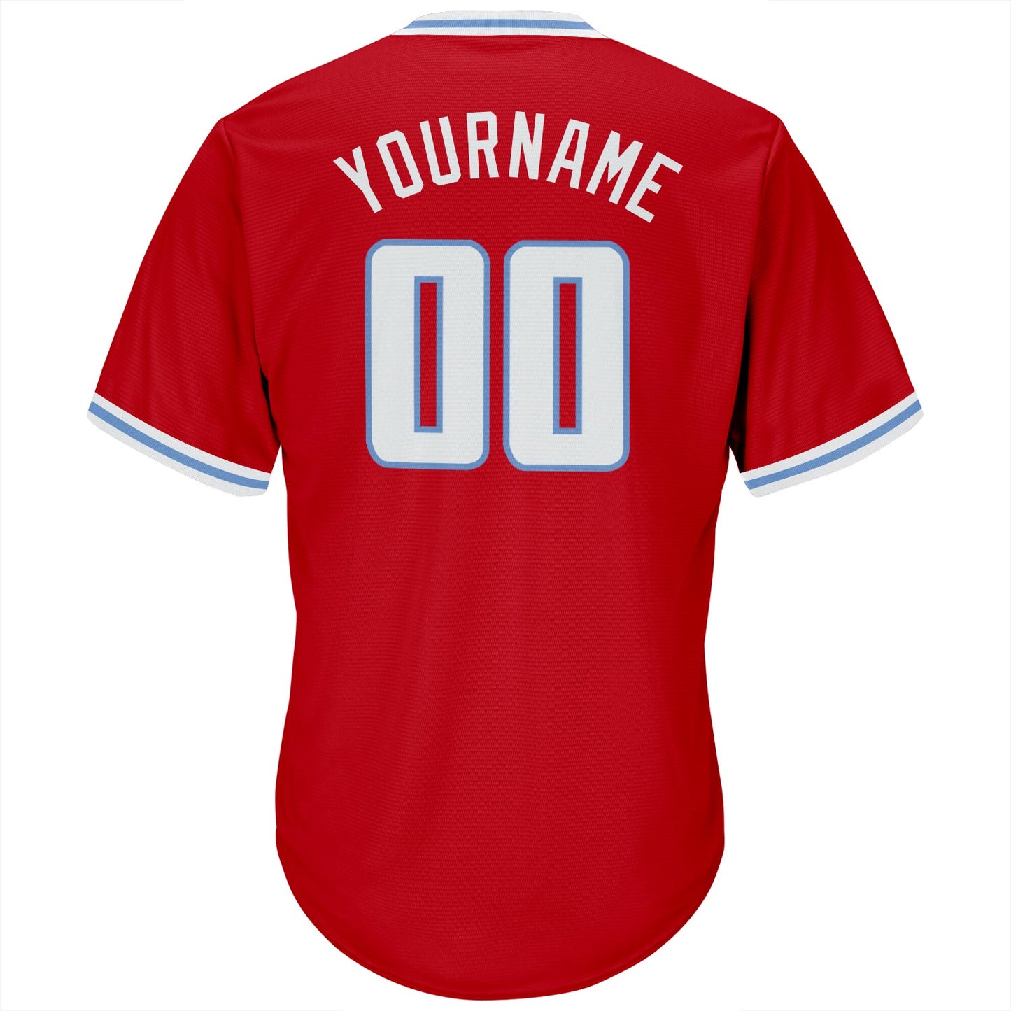 Custom Red White-Light Blue Authentic Throwback Rib-Knit Baseball Jersey Shirt view 3