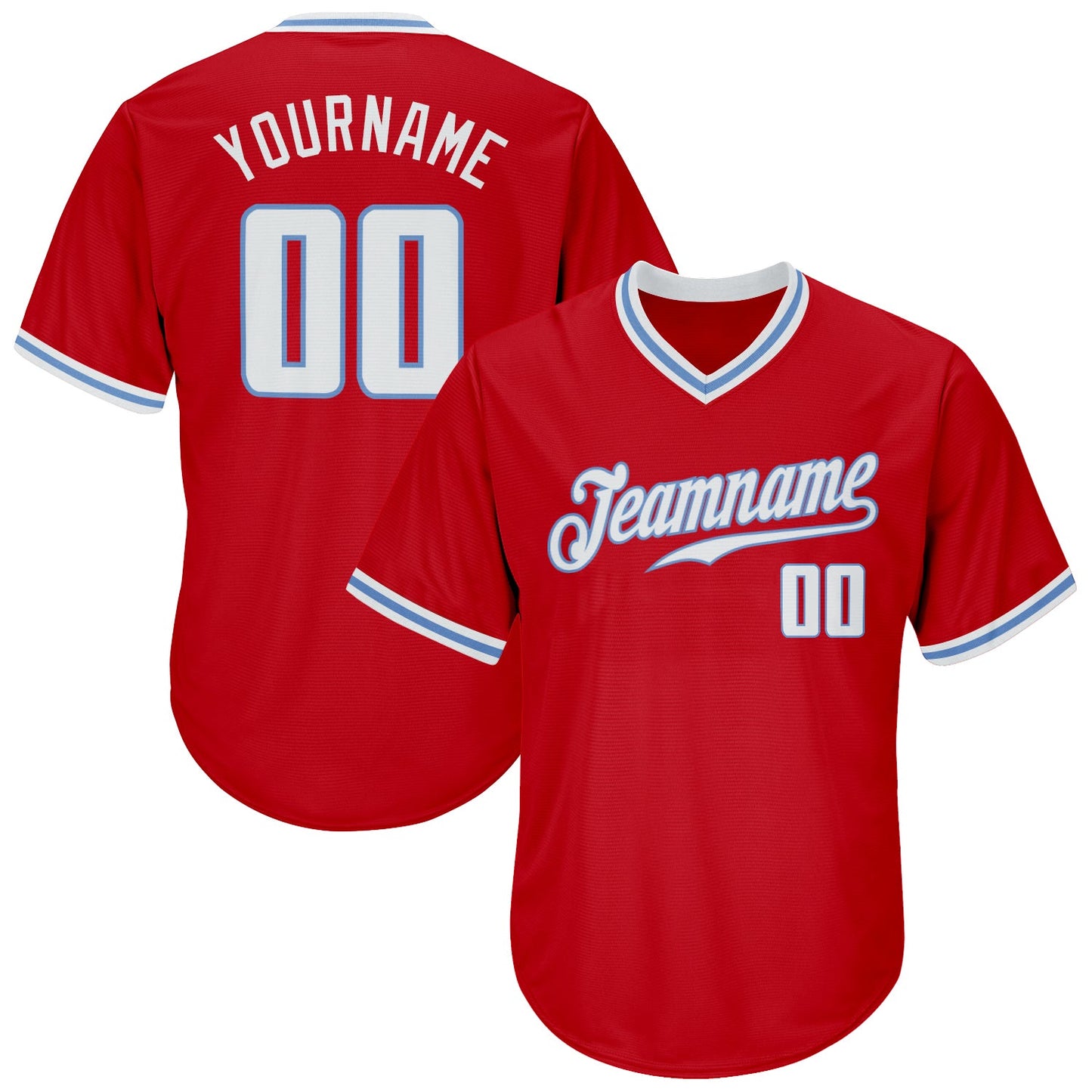 Custom Red White-Light Blue Authentic Throwback Rib-Knit Baseball Jersey Shirt - Main View