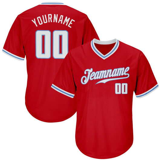 Custom Red White-Light Blue Authentic Throwback Rib-Knit Baseball Jersey Shirt - Main View