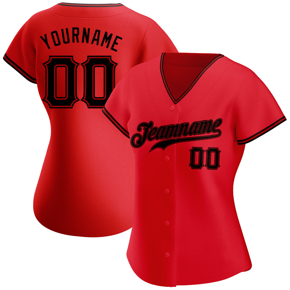 Custom Red Black Authentic Baseball Jersey view 2