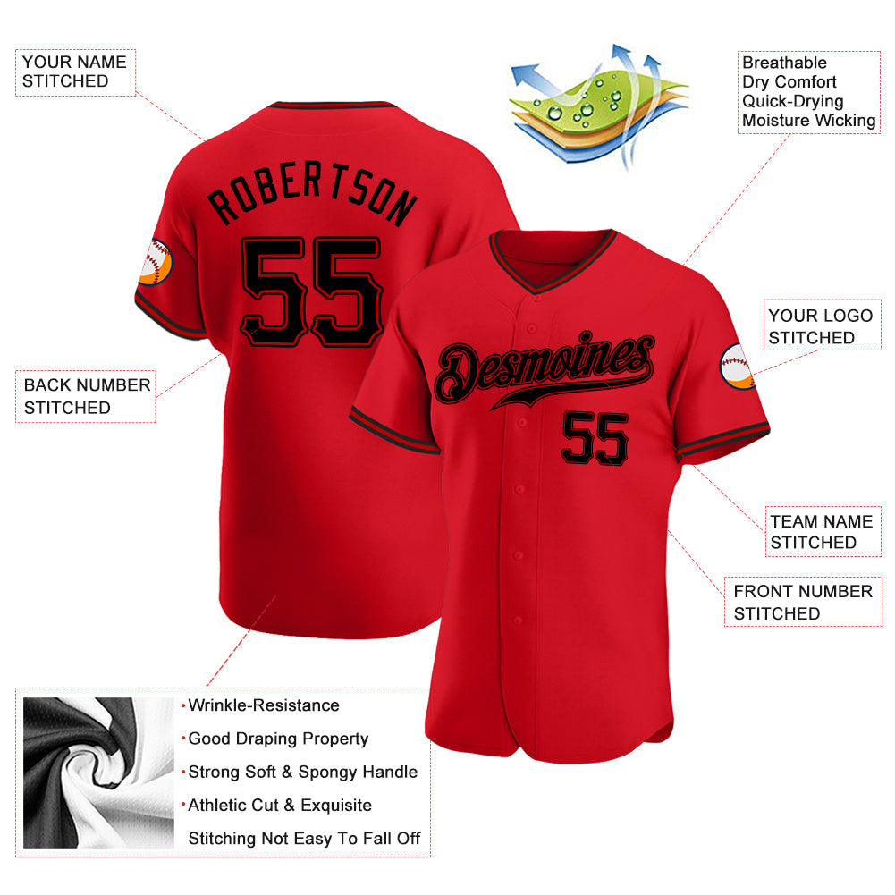 Custom Red Black Authentic Baseball Jersey view 3