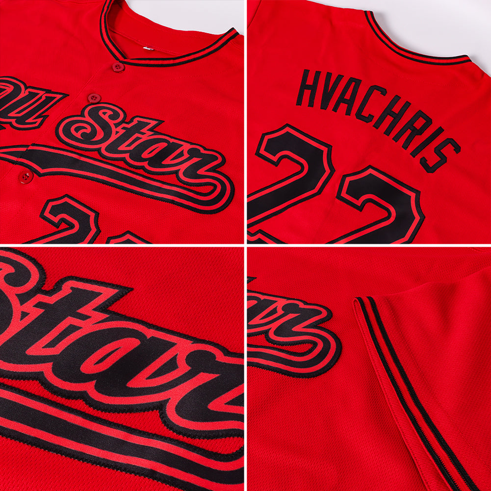 Custom Red Black Authentic Baseball Jersey view 7