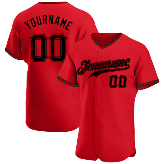 Custom Red Black Authentic Baseball Jersey - Main View