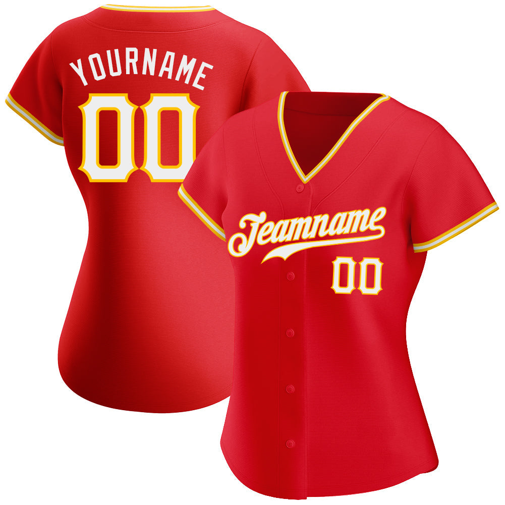 Custom Red White-Gold Authentic Baseball Jersey view 2