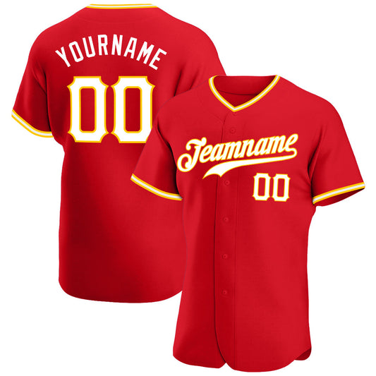 Custom Red White-Gold Authentic Baseball Jersey - Main View