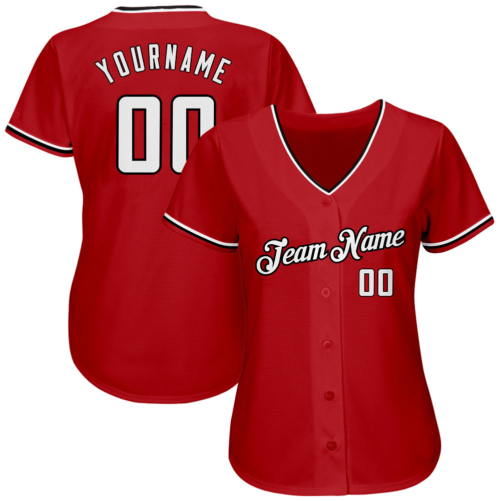 Custom Red White-Black Authentic Baseball Jersey view 2