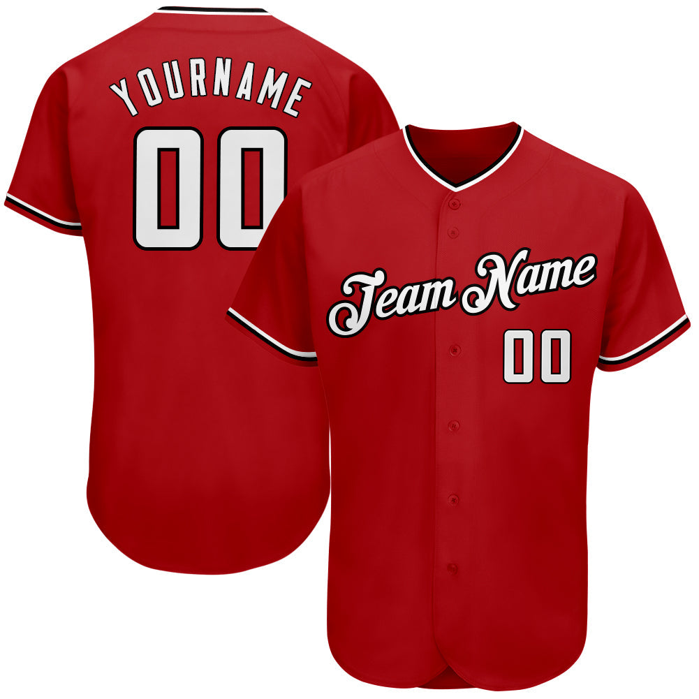 Custom Red White-Black Authentic Baseball Jersey - Main View