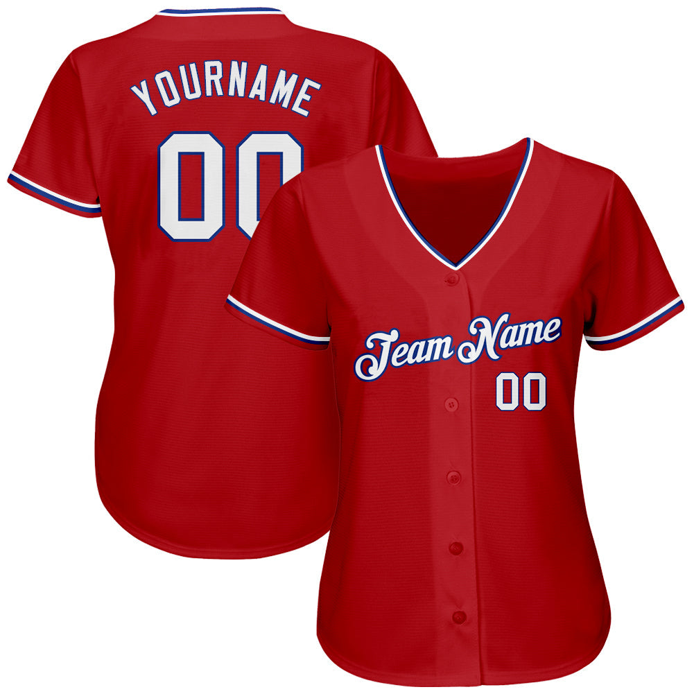Custom Red White-Royal Authentic Baseball Jersey view 2