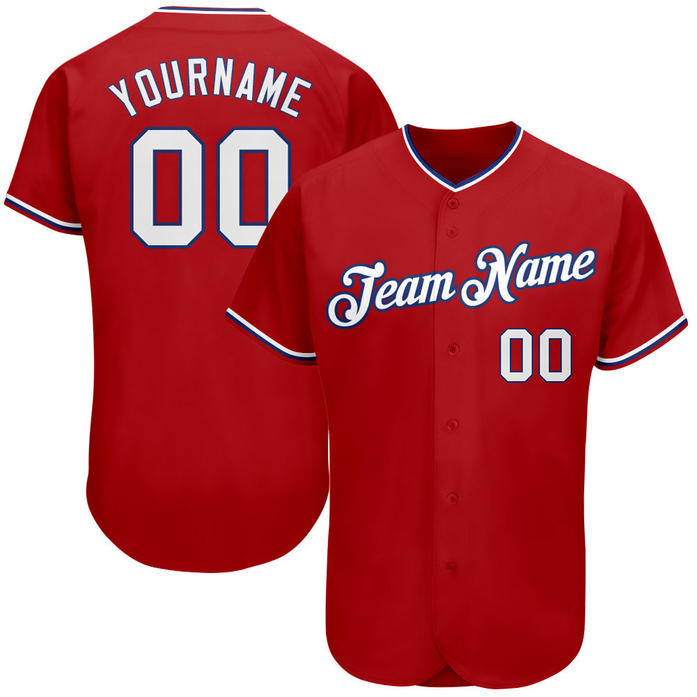 Custom Red White-Royal Authentic Baseball Jersey - Main View