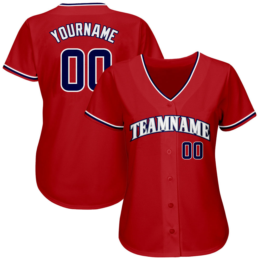 Custom Red Navy-White Authentic Baseball Jersey view 2