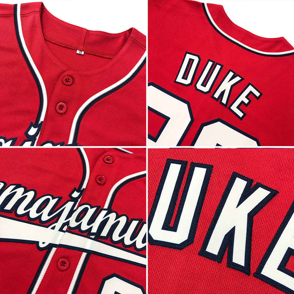 Custom Red Navy-White Authentic Baseball Jersey view 6