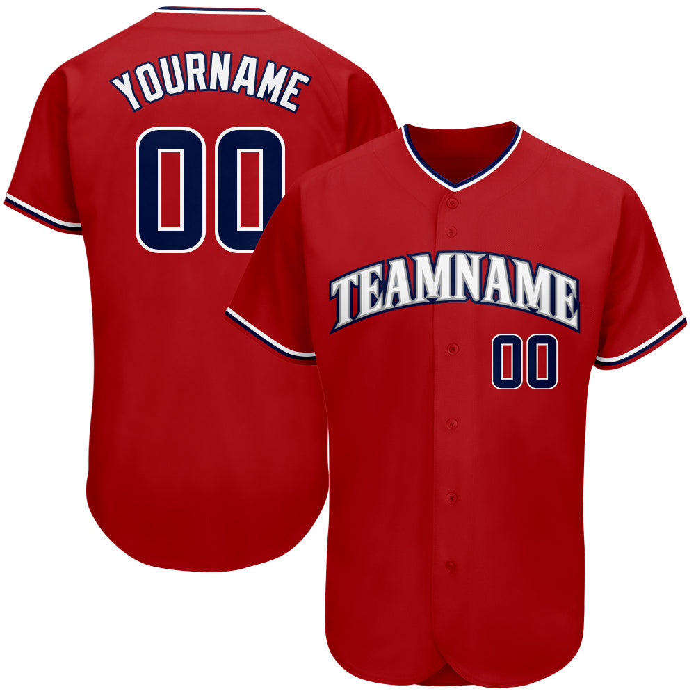 Custom Red Navy-White Authentic Baseball Jersey - Main View