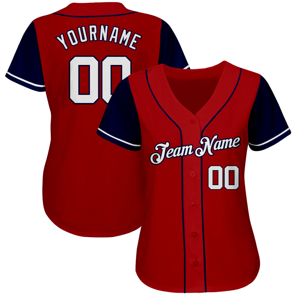 Custom Red White-Navy Authentic Two Tone Baseball Jersey view 2