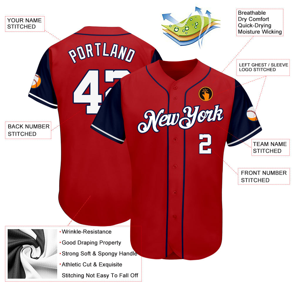 Custom Red White-Navy Authentic Two Tone Baseball Jersey view 3