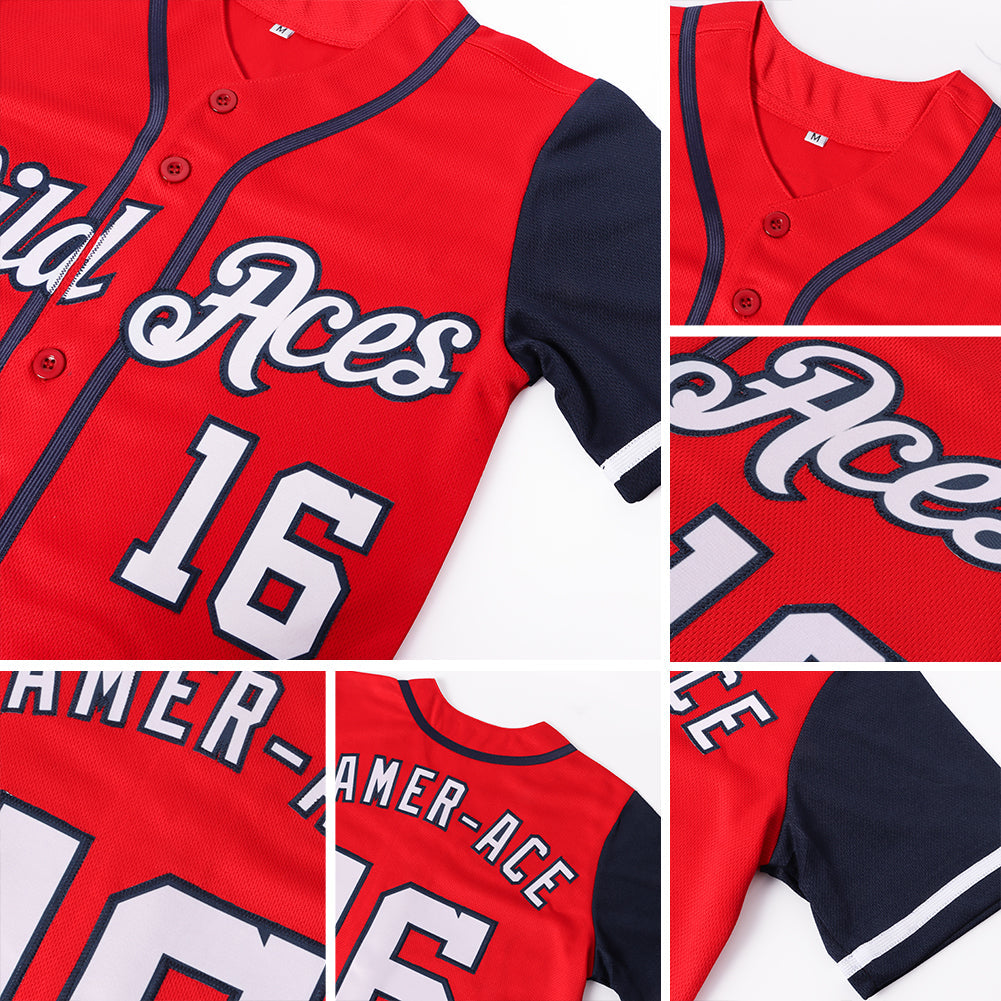 Custom Red White-Navy Authentic Two Tone Baseball Jersey view 6