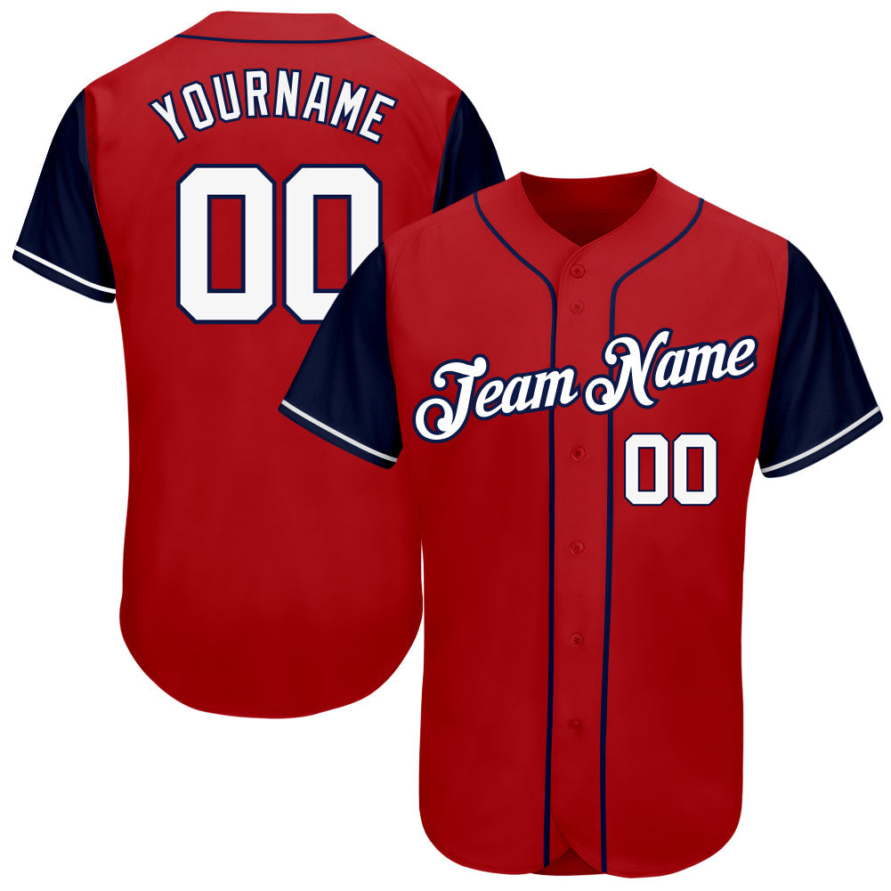 Custom Red White-Navy Authentic Two Tone Baseball Jersey - Main View