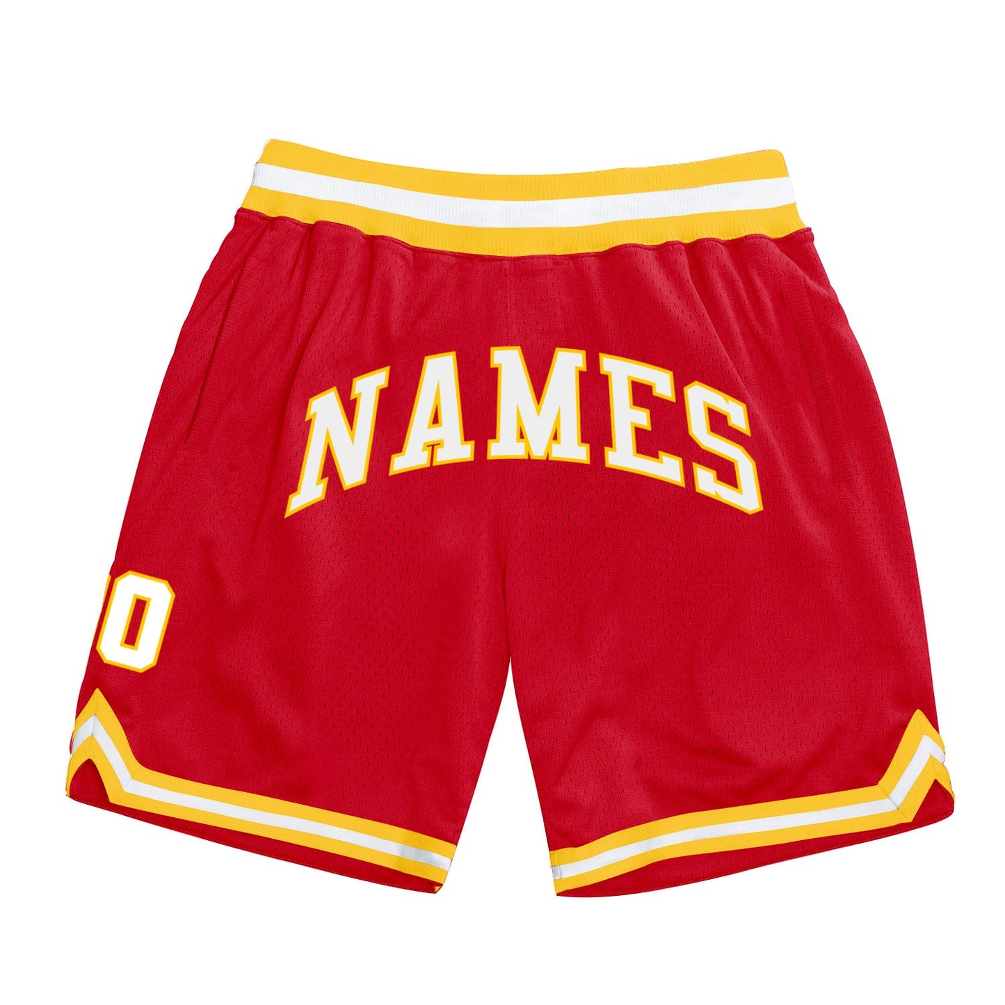 Custom Red White-Gold Authentic Throwback Basketball Shorts - Main View