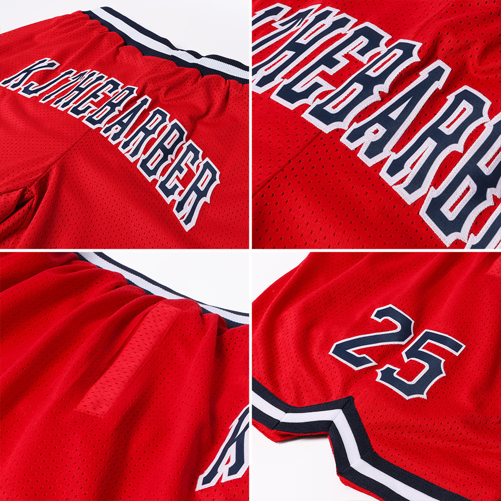 Custom Red Navy-White Authentic Throwback Basketball Shorts view 4