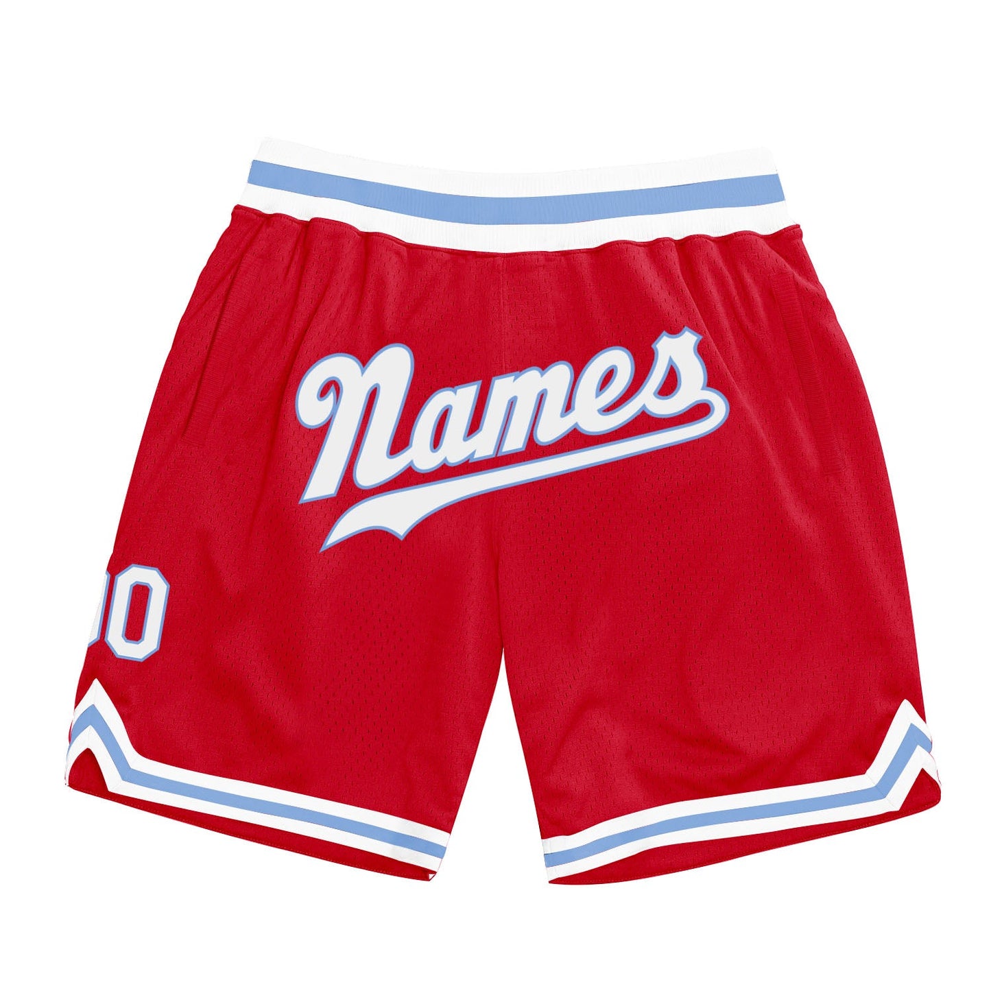 Custom Red White-Light Blue Authentic Throwback Basketball Shorts - Main View