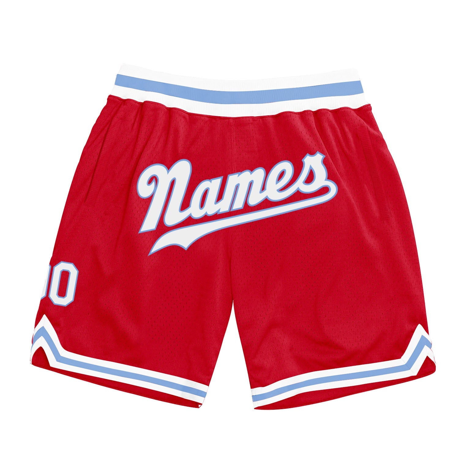 Custom Red White-Light Blue Authentic Throwback Basketball Shorts - Main View