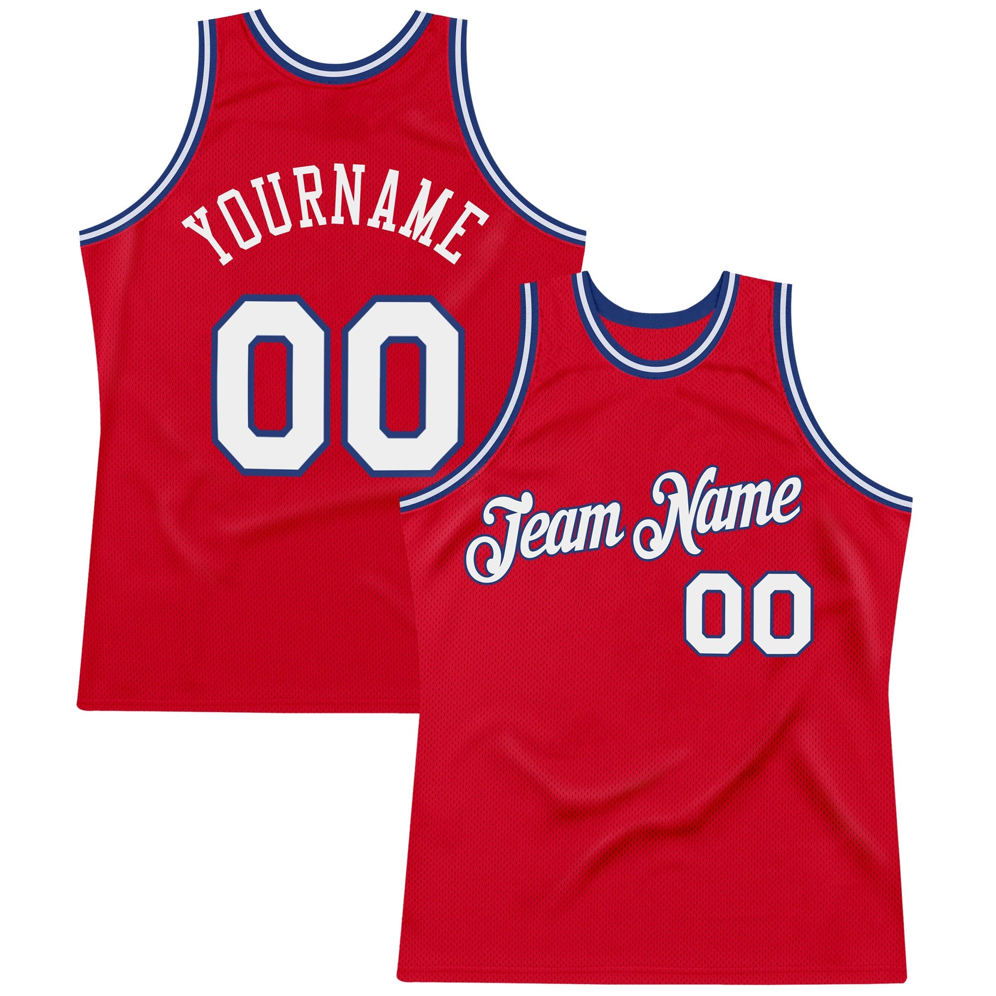 Custom Red White-Royal Authentic Throwback Basketball Jersey - Main View