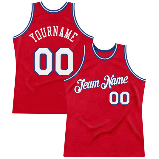 Custom Red White-Royal Authentic Throwback Basketball Jersey - Main View