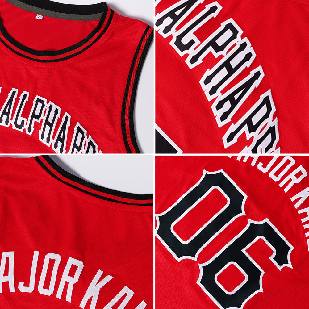 Custom Red White-Light Blue Authentic Throwback Basketball Jersey view 5