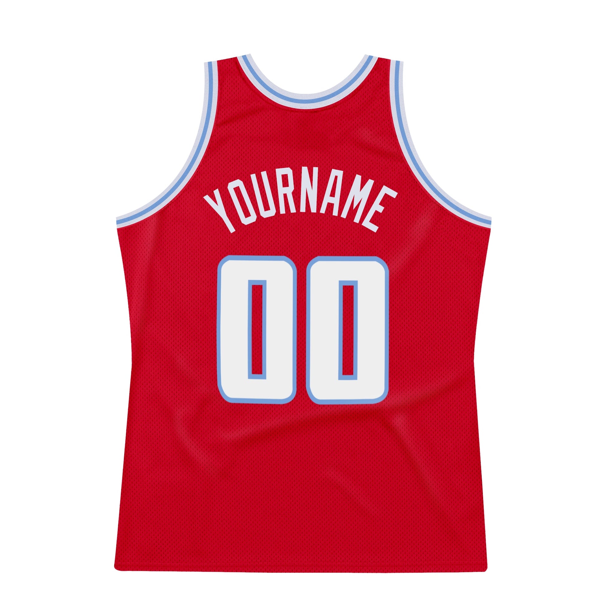 Custom Red White-Light Blue Authentic Throwback Basketball Jersey view 6