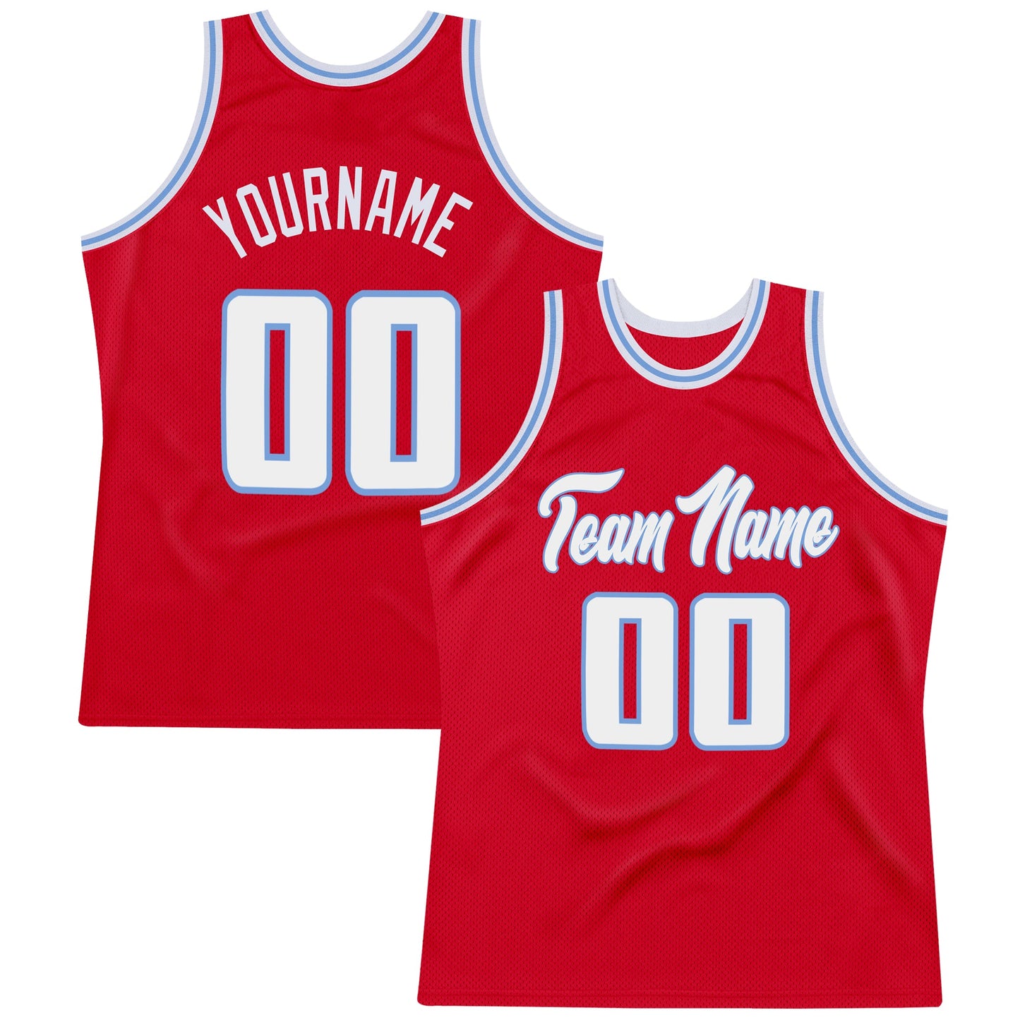 Custom Red White-Light Blue Authentic Throwback Basketball Jersey - Main View