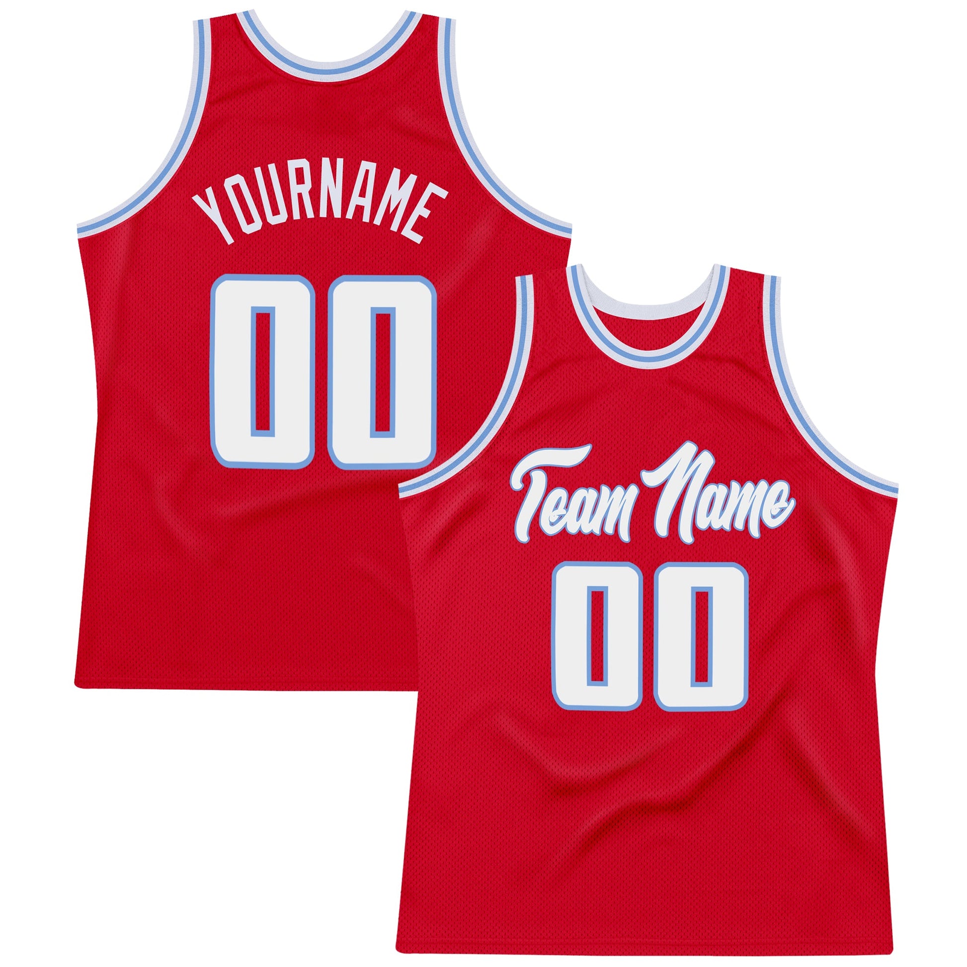Custom Red White-Light Blue Authentic Throwback Basketball Jersey - Main View
