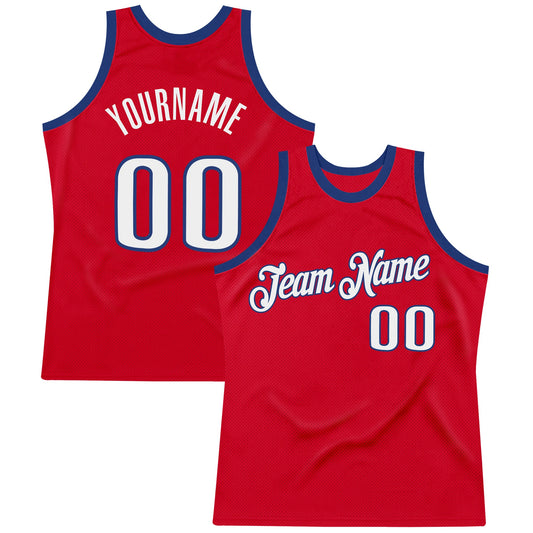Custom Red White-Royal Authentic Throwback Basketball Jersey - Main View