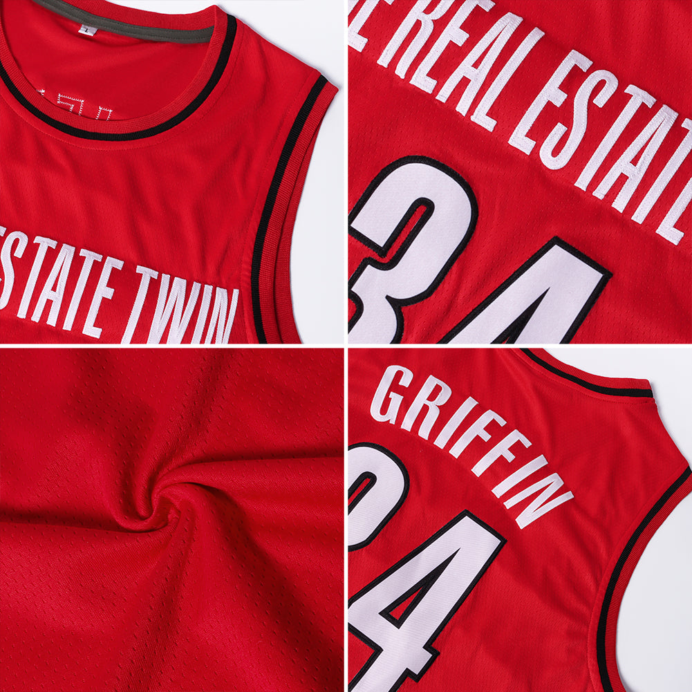 Custom Red Red-Old Gold Authentic Throwback Basketball Jersey view 5