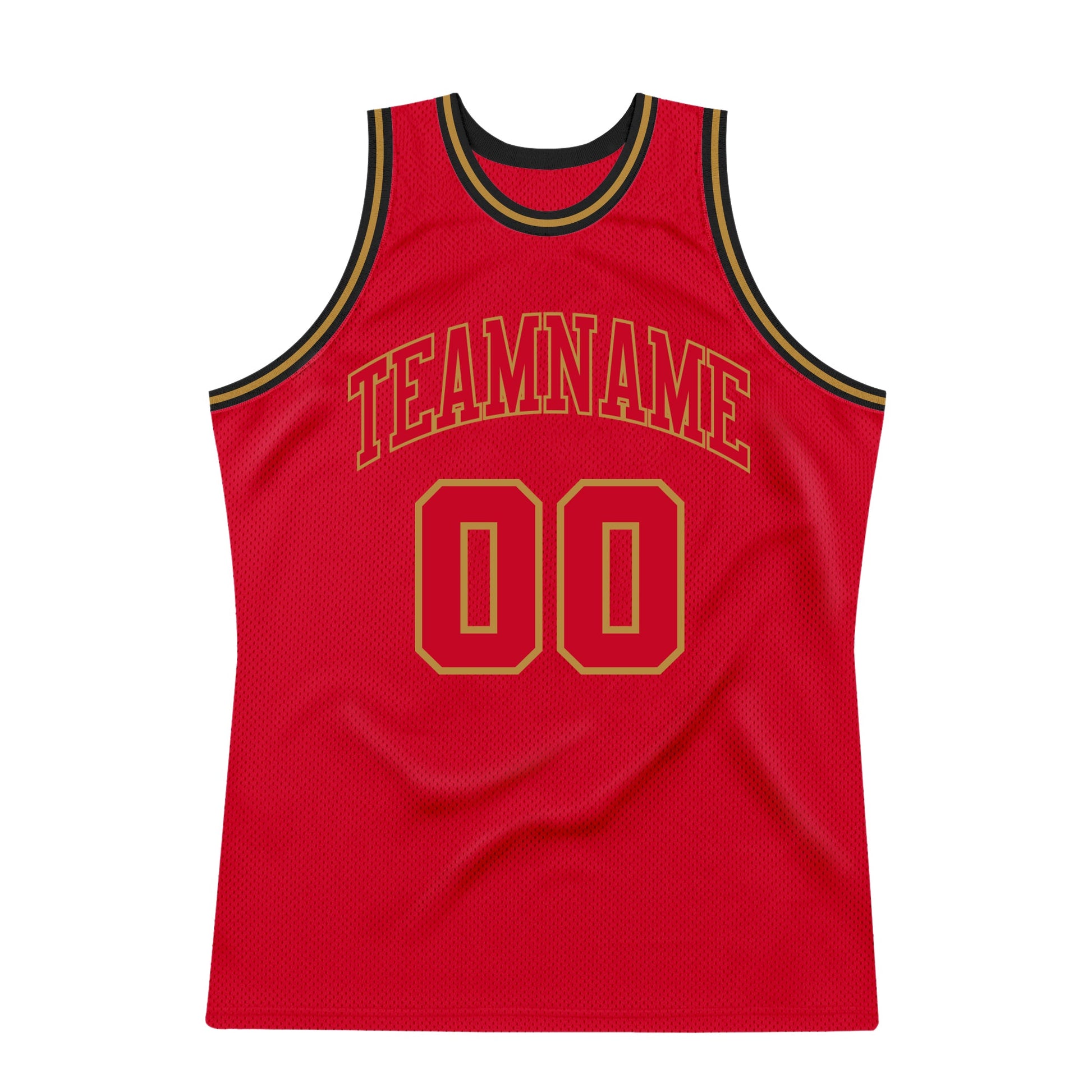 Custom Red Red-Old Gold Authentic Throwback Basketball Jersey view 7