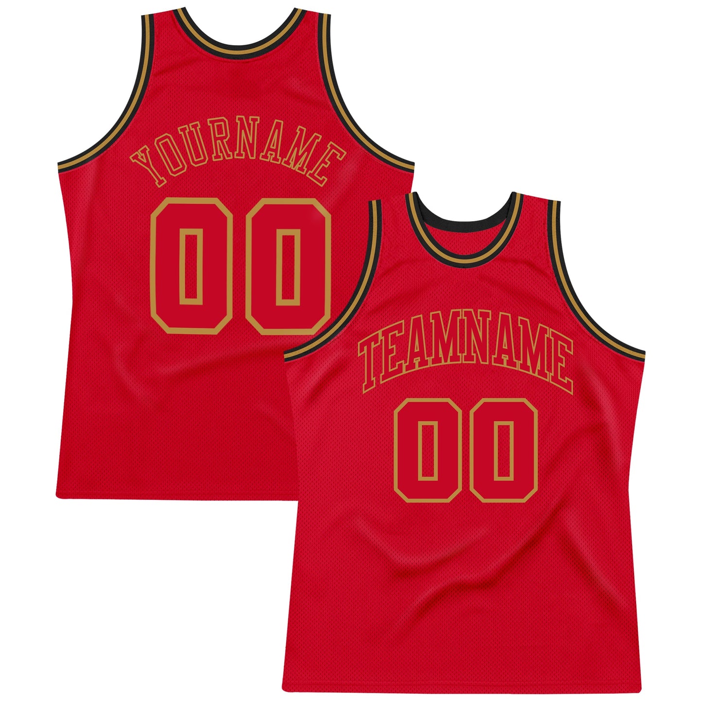 Custom Red Red-Old Gold Authentic Throwback Basketball Jersey - Main View