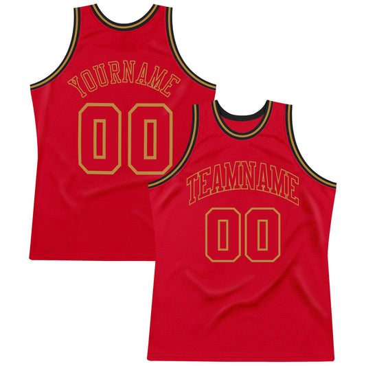 Custom Red Red-Old Gold Authentic Throwback Basketball Jersey - Main View
