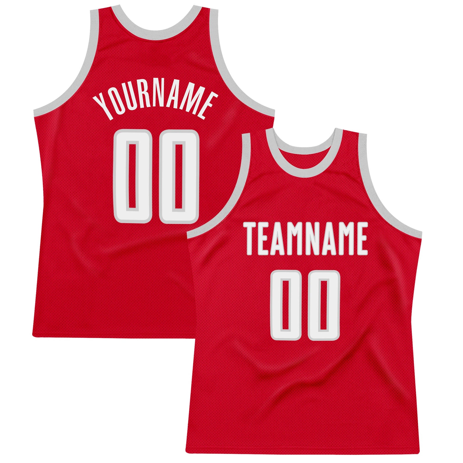 Custom Red White-Gray Authentic Throwback Basketball Jersey - Main View