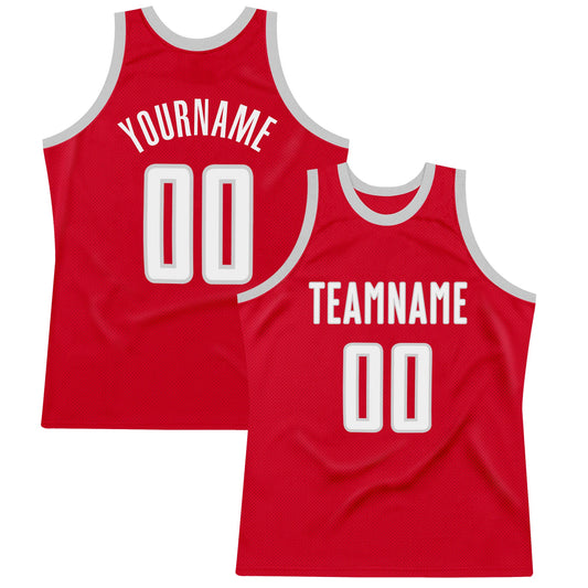 Custom Red White-Gray Authentic Throwback Basketball Jersey - Main View