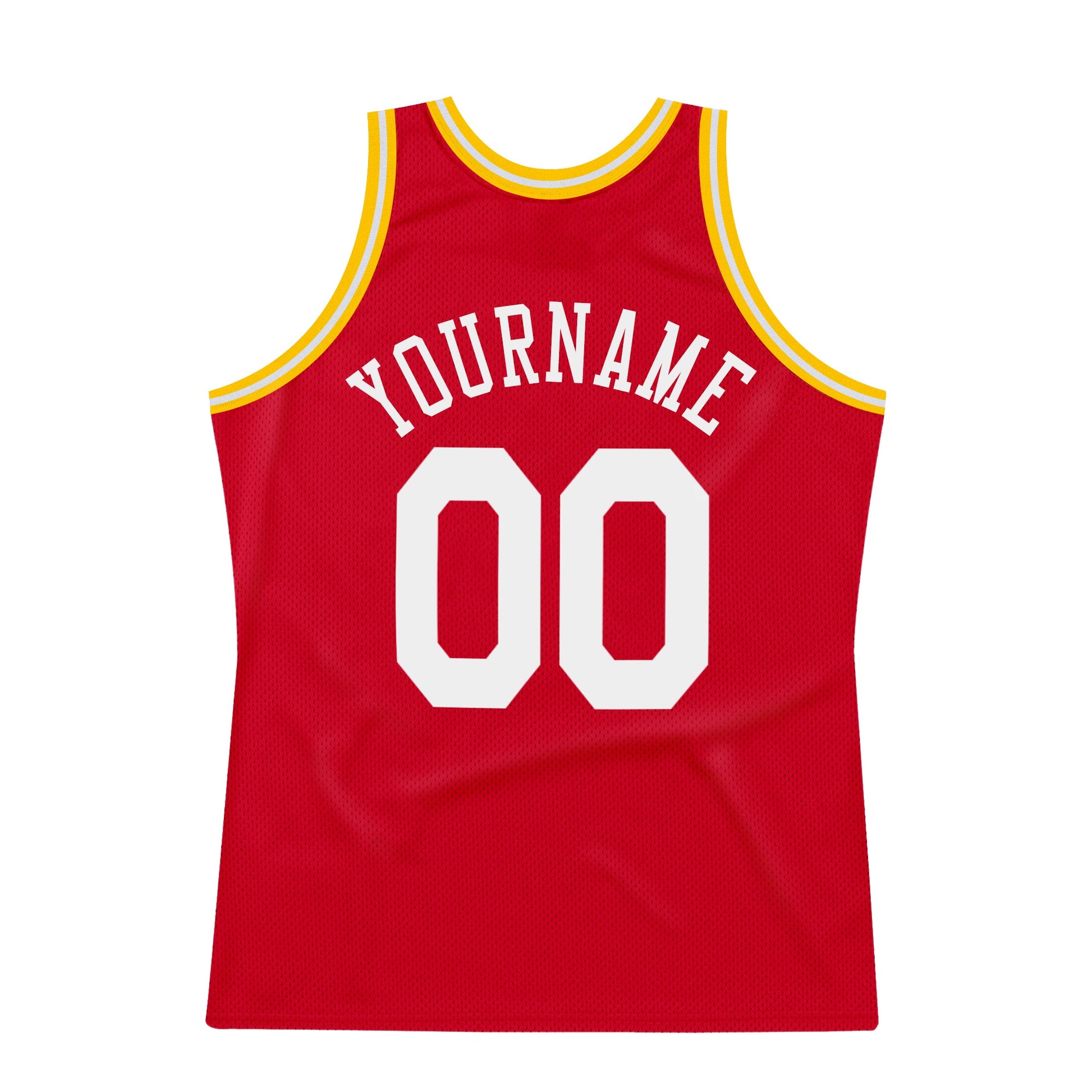 Custom Red White-Gold Authentic Throwback Basketball Jersey view 6