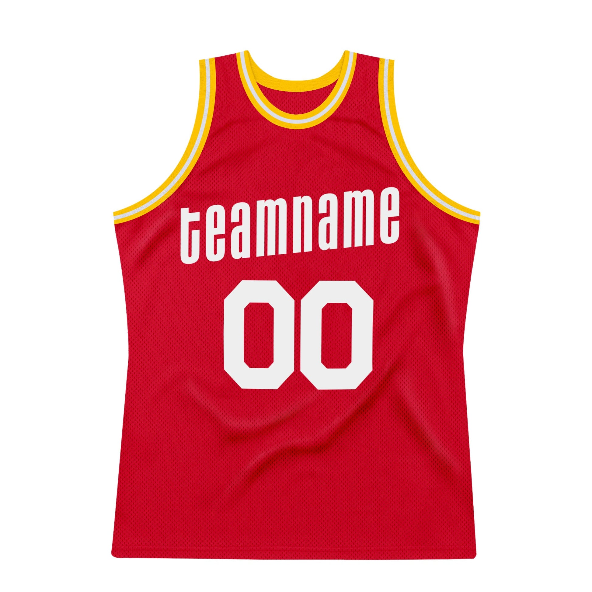 Custom Red White-Gold Authentic Throwback Basketball Jersey view 7