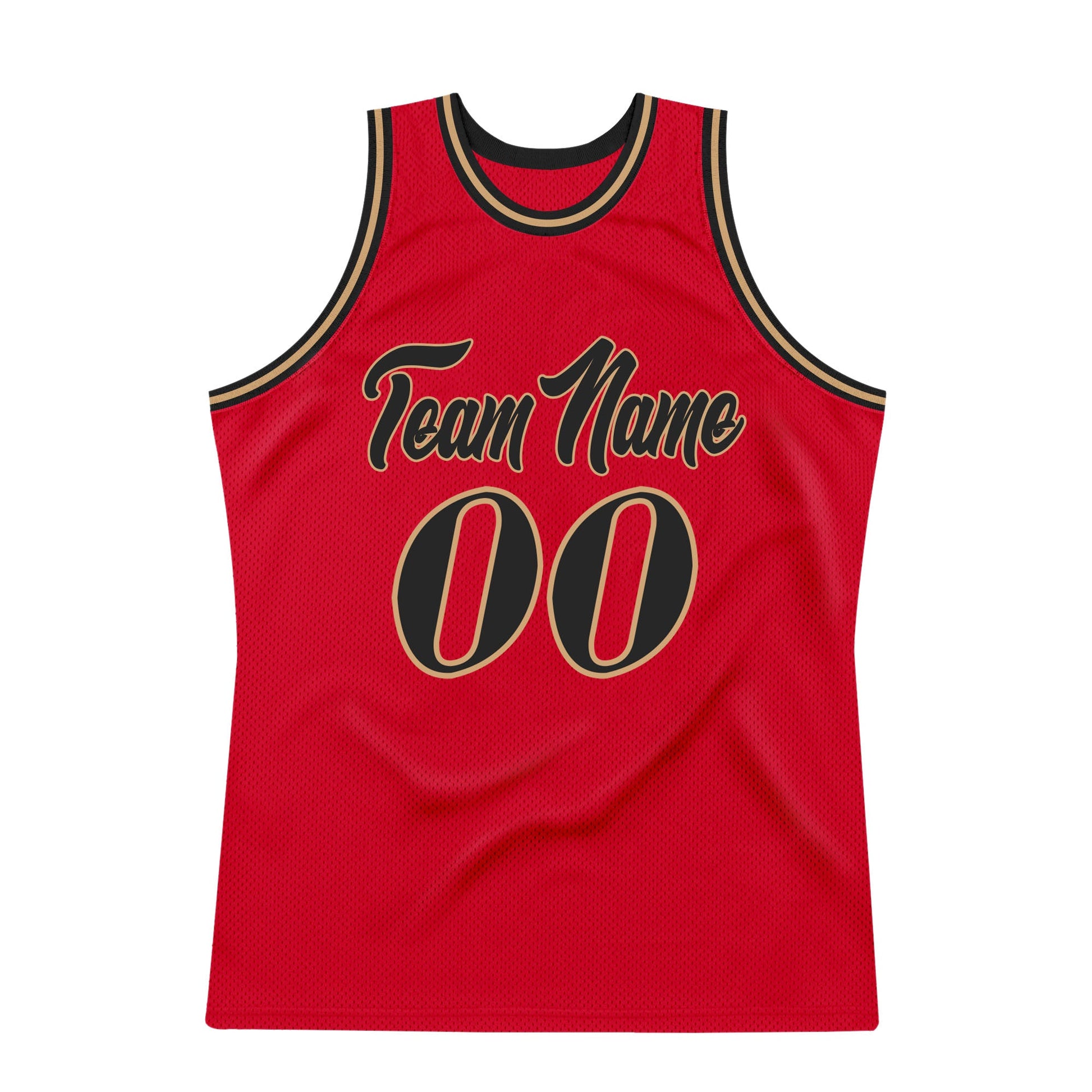 Custom Red Black-Old Gold Authentic Throwback Basketball Jersey view 7