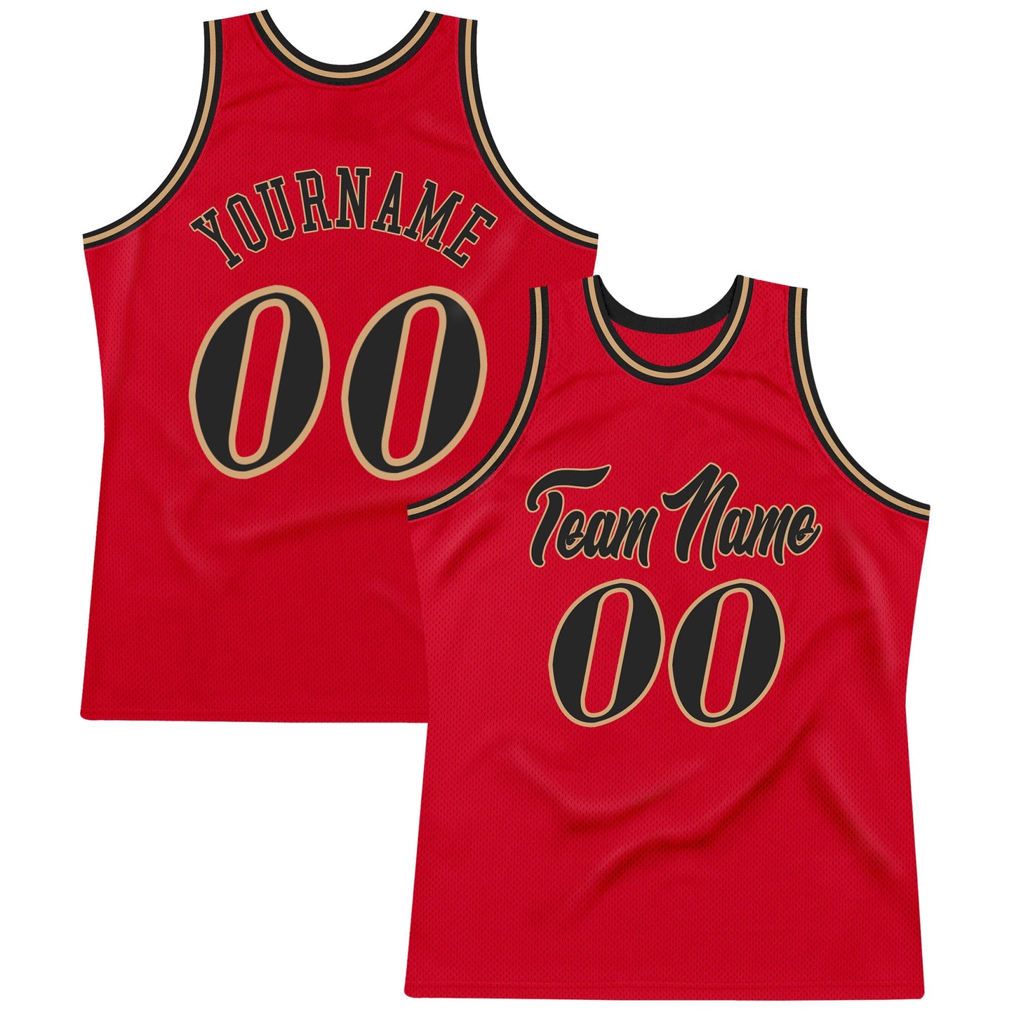 Custom Red Black-Old Gold Authentic Throwback Basketball Jersey - Main View