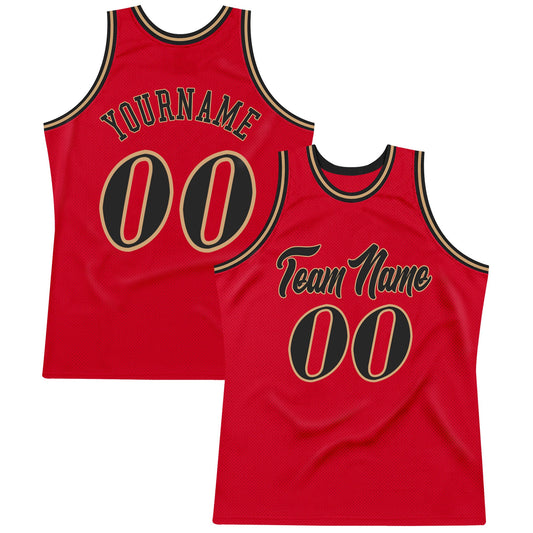 Custom Red Black-Old Gold Authentic Throwback Basketball Jersey - Main View