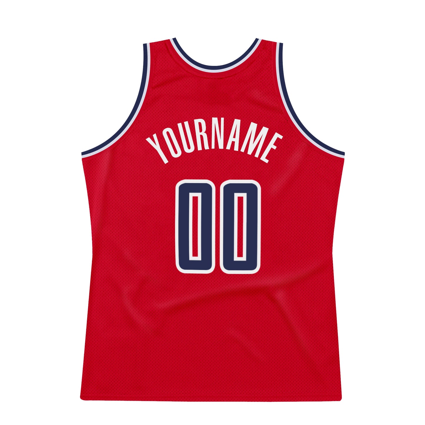 Custom Red Navy-White Authentic Throwback Basketball Jersey view 6