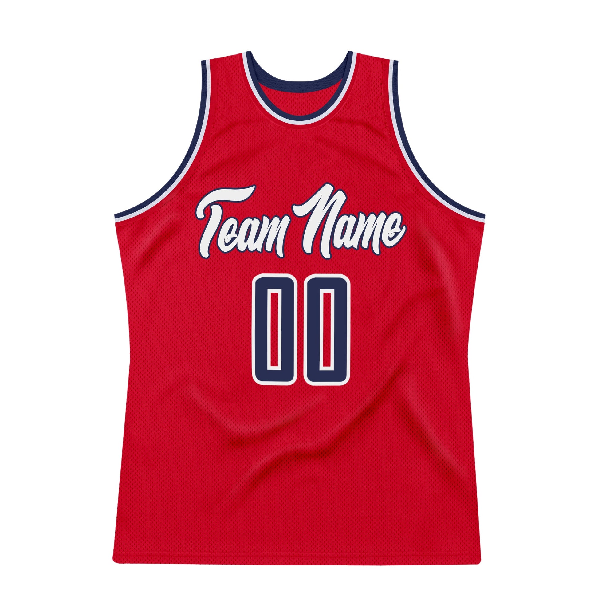 Custom Red Navy-White Authentic Throwback Basketball Jersey view 7