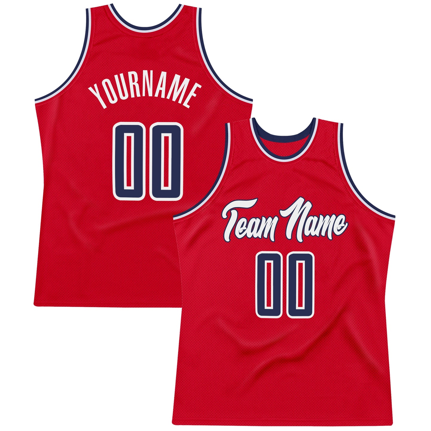 Custom Red Navy-White Authentic Throwback Basketball Jersey - Main View