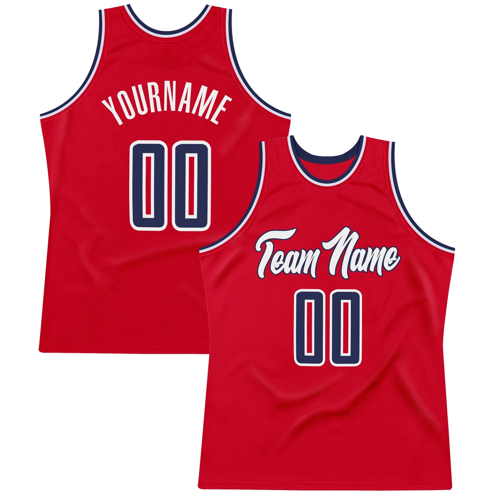 Custom Red Navy-White Authentic Throwback Basketball Jersey - Main View