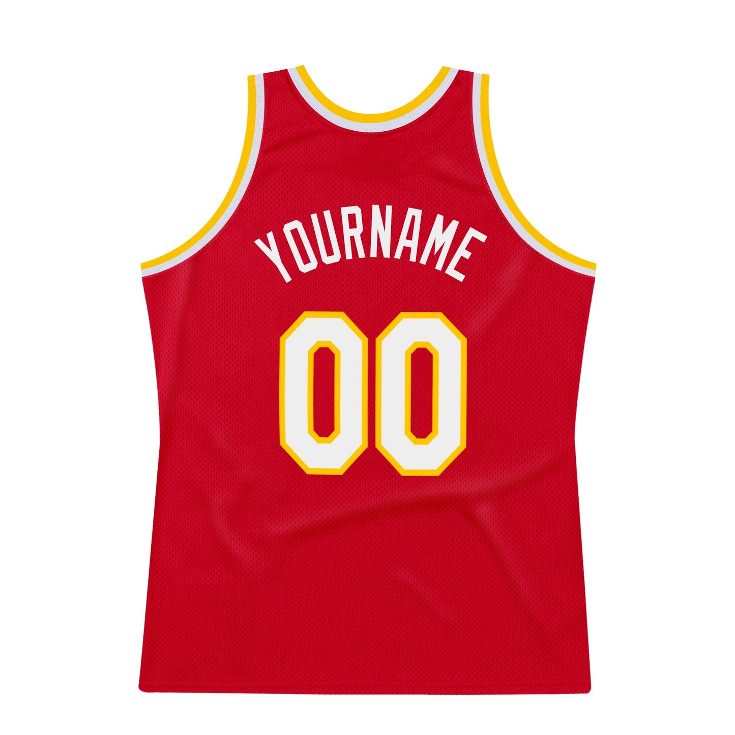 Custom Red White-Gold Authentic Throwback Basketball Jersey view 6
