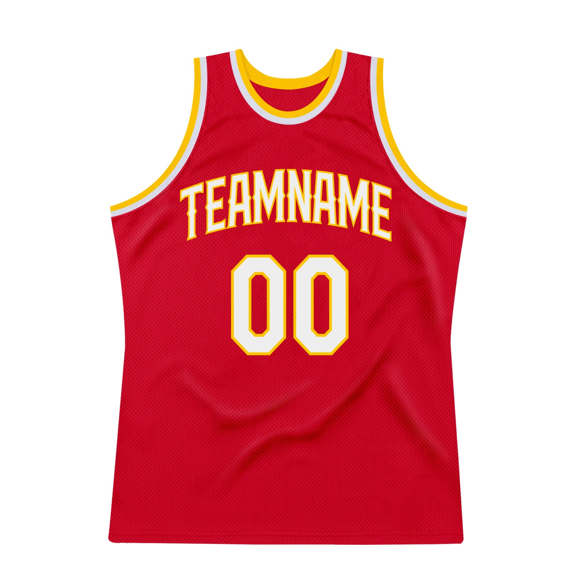 Custom Red White-Gold Authentic Throwback Basketball Jersey view 7