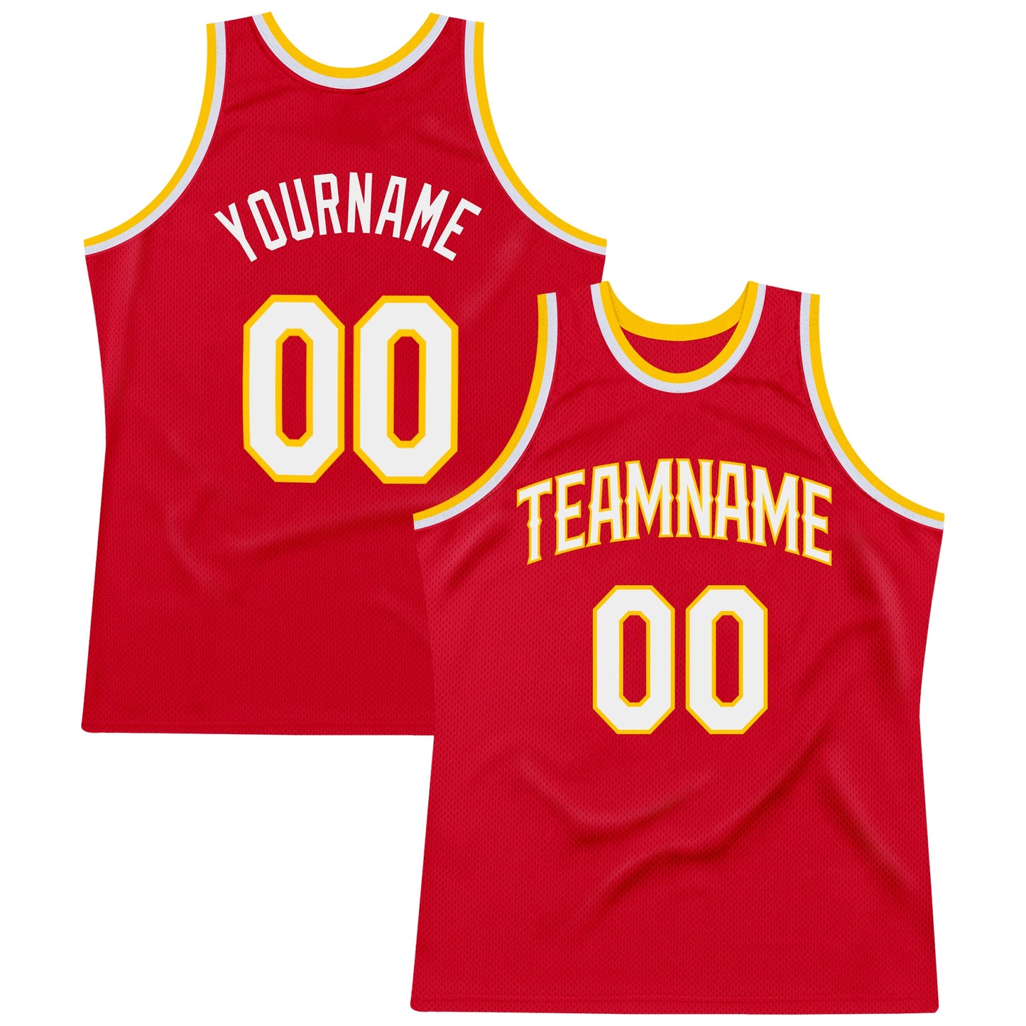 Custom Red White-Gold Authentic Throwback Basketball Jersey - Main View