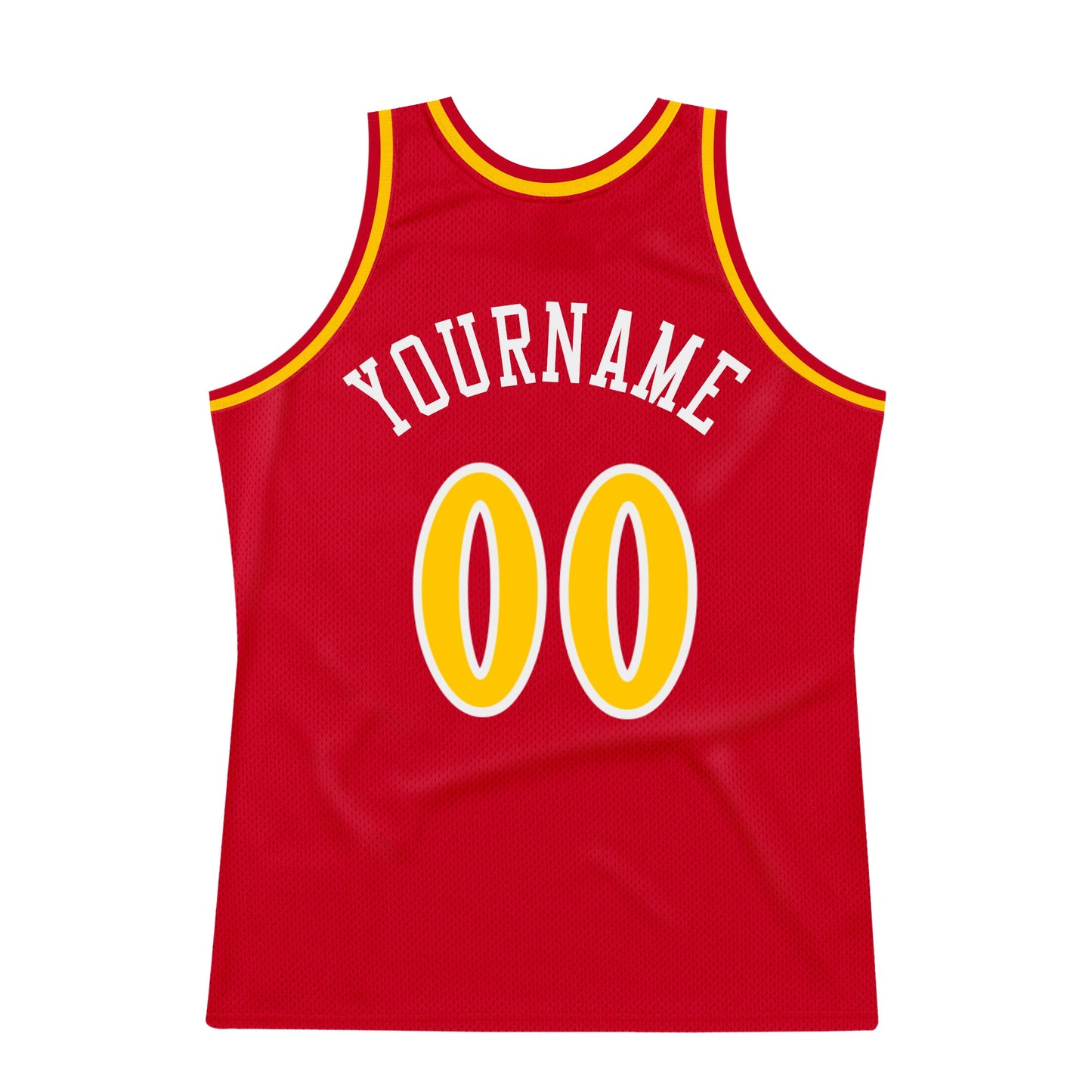 Custom Red Gold-White Authentic Throwback Basketball Jersey view 6